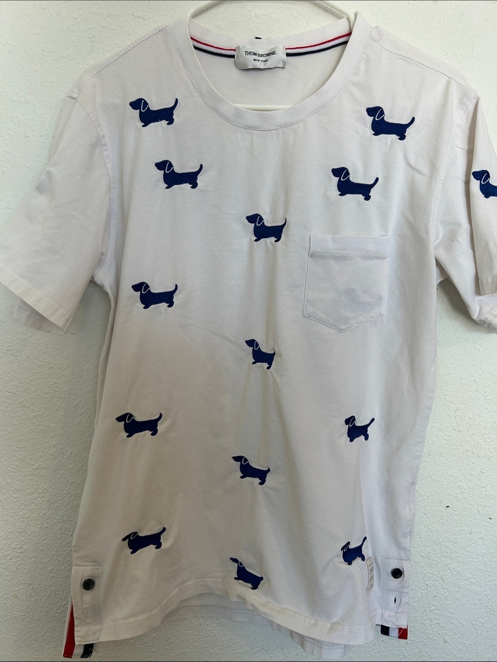 Thom Browne White Tee with Blue Dachshund Motif